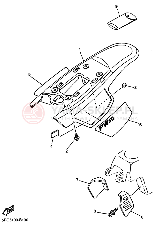 Schemat "Pokrywa boczna" do Yamaha PW50