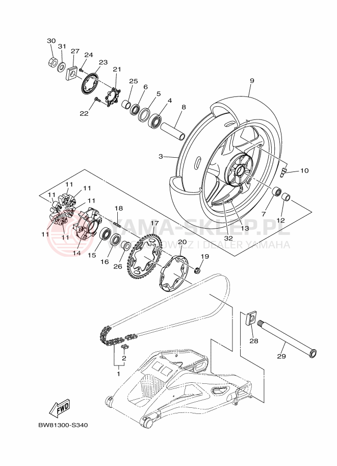 Schemat "Koło tył" do Yamaha MT-10 SP
