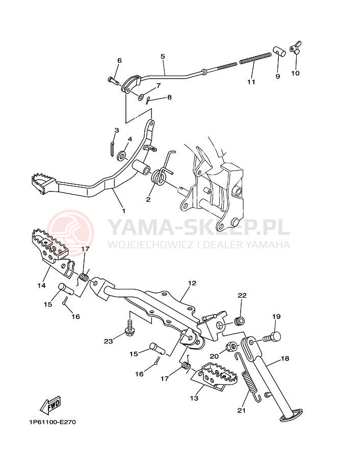 Schemat "Stopka postojowa i podnóżki" do Yamaha TT-R50E