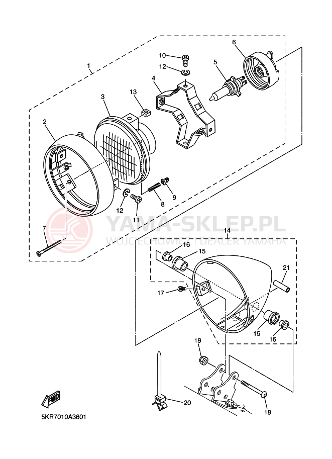 Schemat "Lampa przód" do Yamaha XVS250 DRAGSTAR