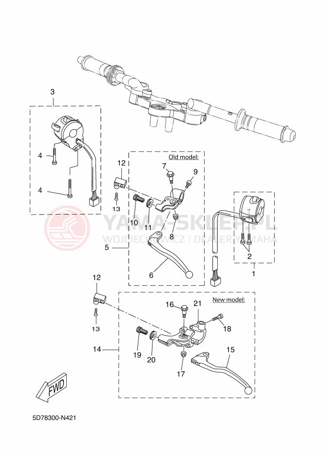 Schemat "Kierownica i osprzęt" do Yamaha YZF-R125