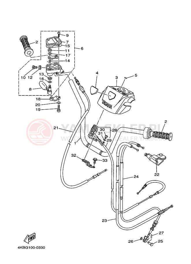 Schemat "Kierownica i osprzęt" do Yamaha YFM350FWX