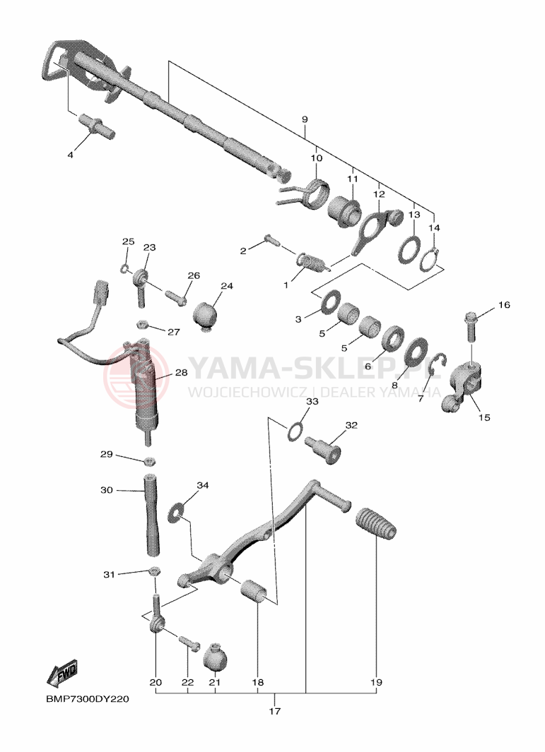 Schemat "Dźwignia zmiany biegów, wałek" do Yamaha YZF-R1