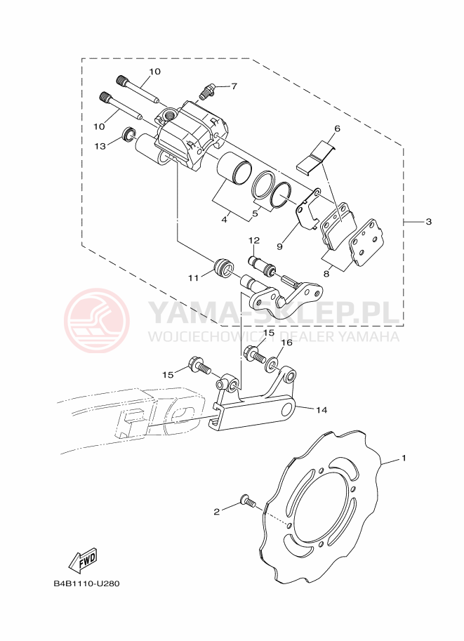 Schemat "Zacisk hamulcowy tylny" do Yamaha YZ85LW