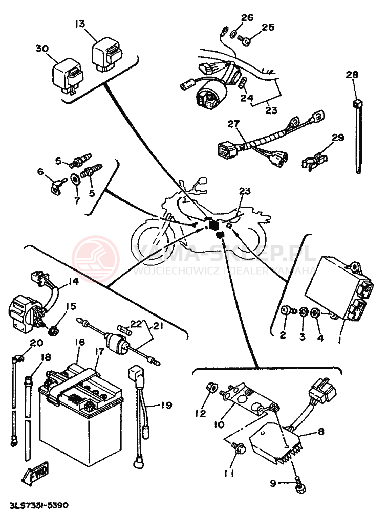 Schemat "układ elektryczny" do Yamaha XV250 VIRAGO