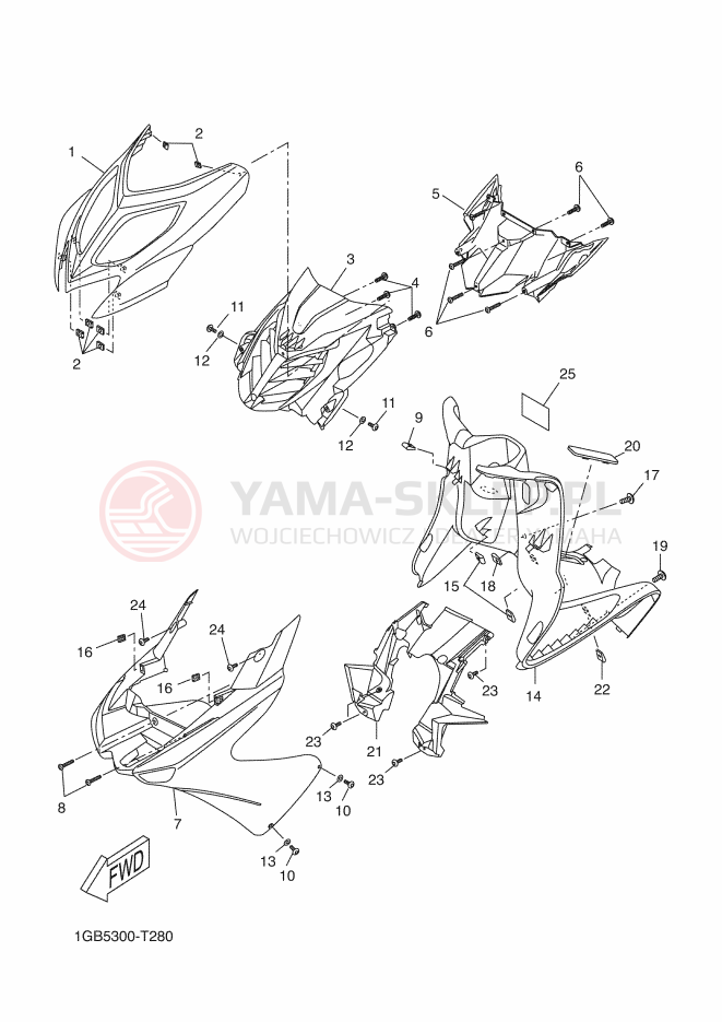 Schemat "Nadwozie przód" do Yamaha AEROX 4