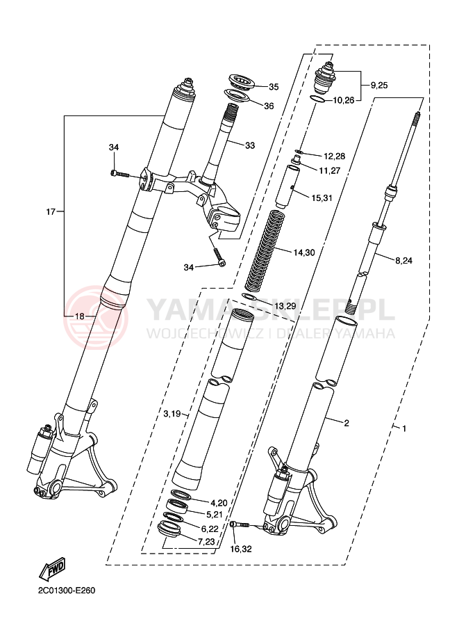 Schemat "Amortyzatory przód" do Yamaha YZF-R6