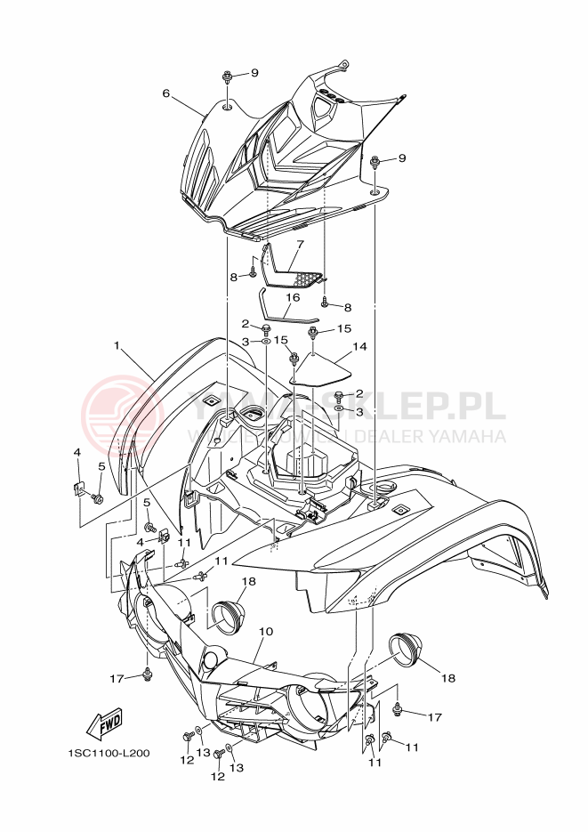 Schemat "PRZEDNI BŁOTNIK" do Yamaha YFM300