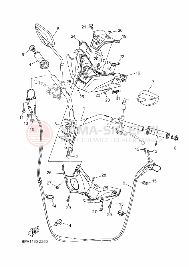 Schemat "Kierownica i osprzęt" do Yamaha NMAX 125 TECH MAX