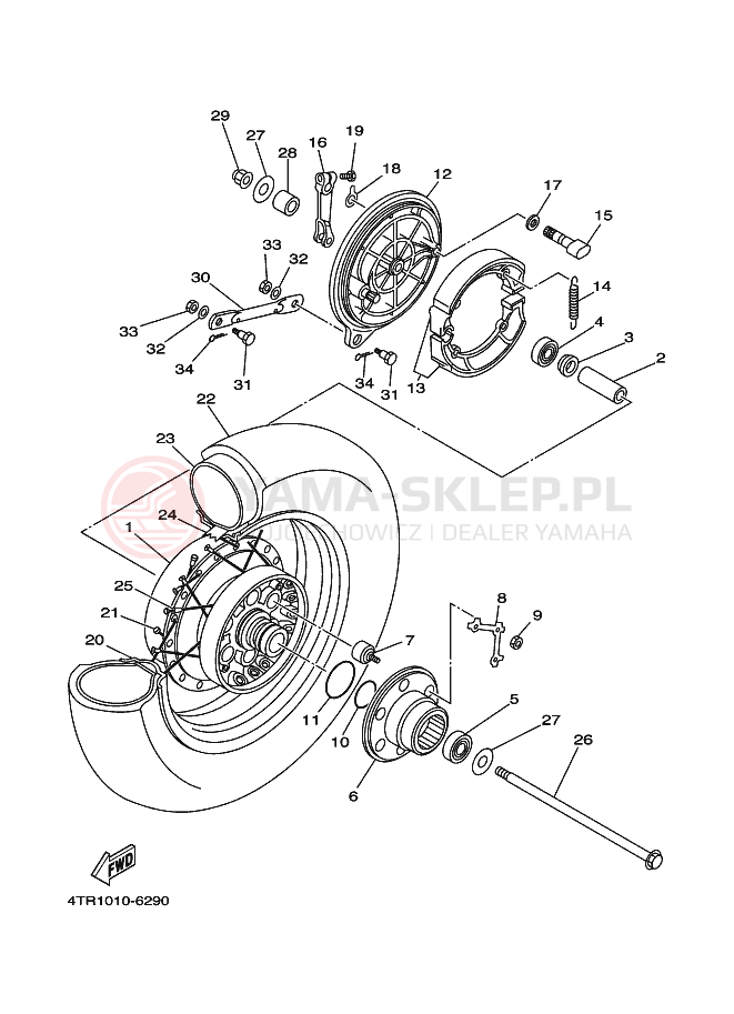 Schemat "Koło tył" do Yamaha XVS650 DRAGSTAR