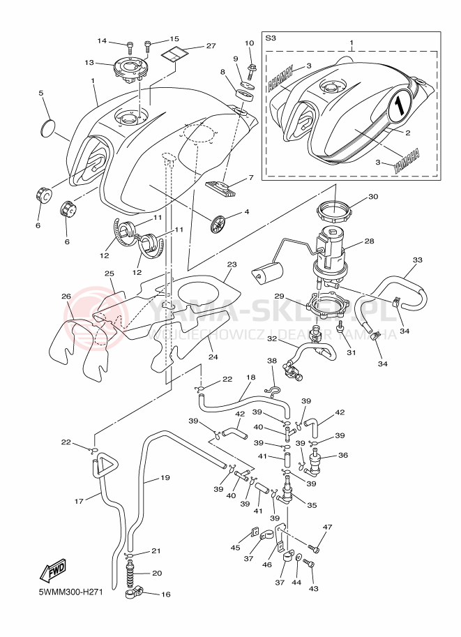 Schemat "zbiornik paliwa" do Yamaha XJR1300
