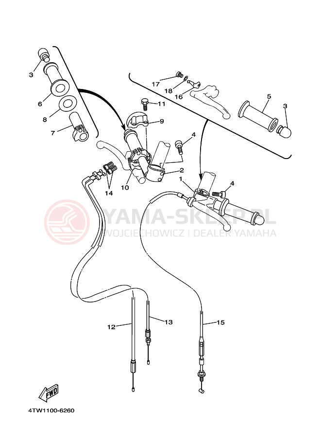 Schemat "Kierownica i osprzęt" do Yamaha TZ250