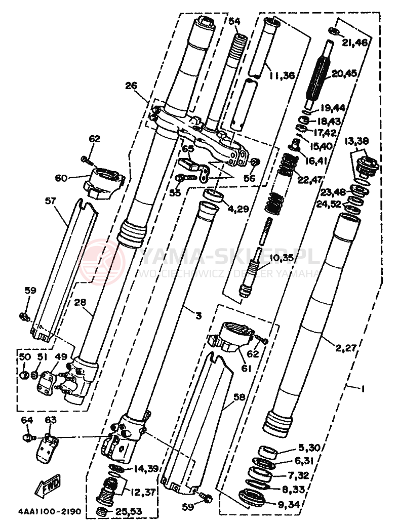 Schemat "Amortyzatory przód" do Yamaha WR500Z