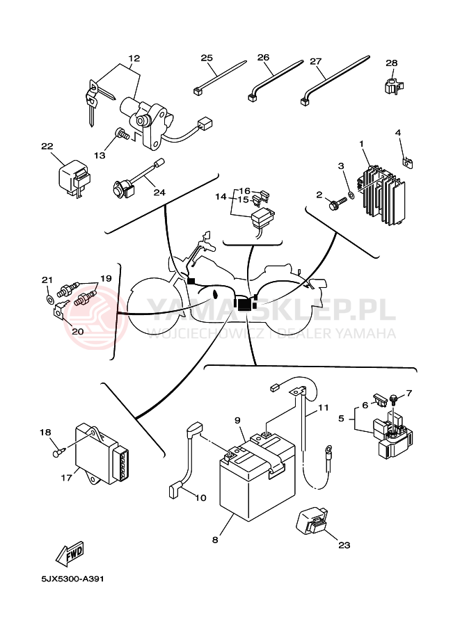 Schemat "układ elektryczny" do Yamaha XVS125 DRAGSTAR
