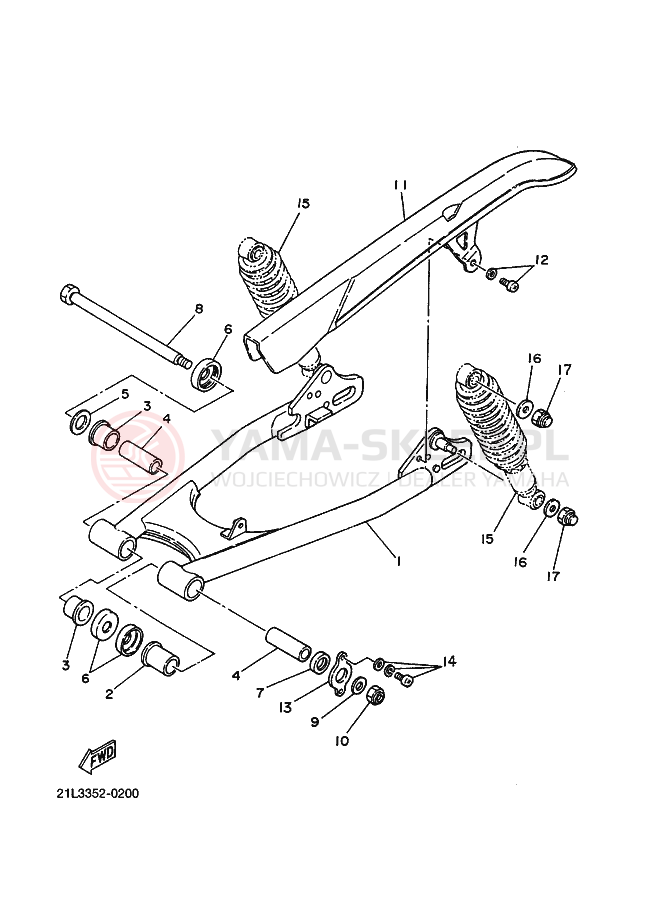 Schemat "wahacz, zawieszenie tył" do Yamaha SR250