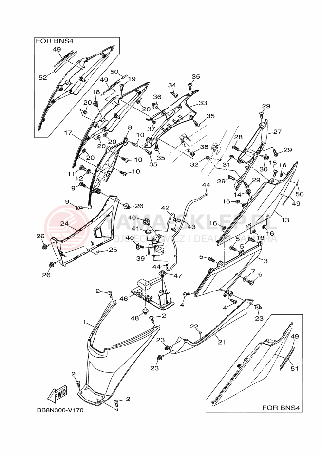 Schemat "Pokrywa boczna" do Yamaha TRICITY 155