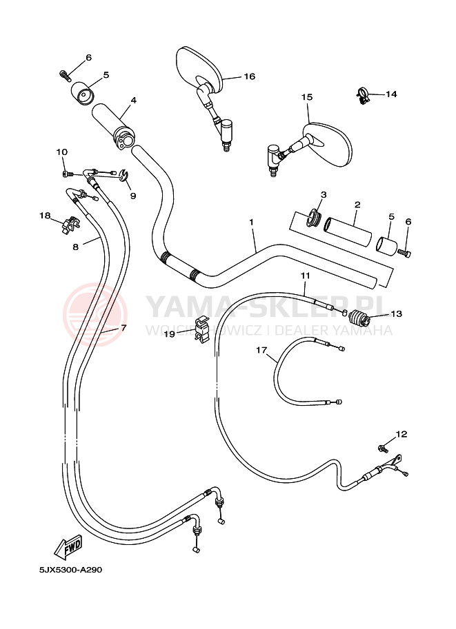 Schemat "Kierownica i osprzęt" do Yamaha XVS125 DRAGSTAR