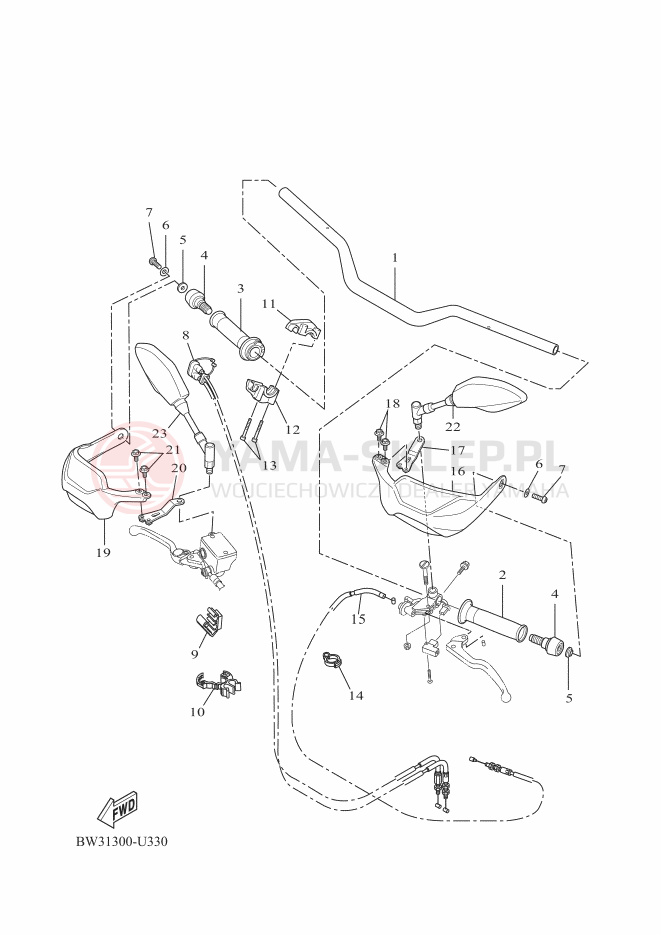 Schemat "Kierownica i osprzęt" do Yamaha TENERE 700