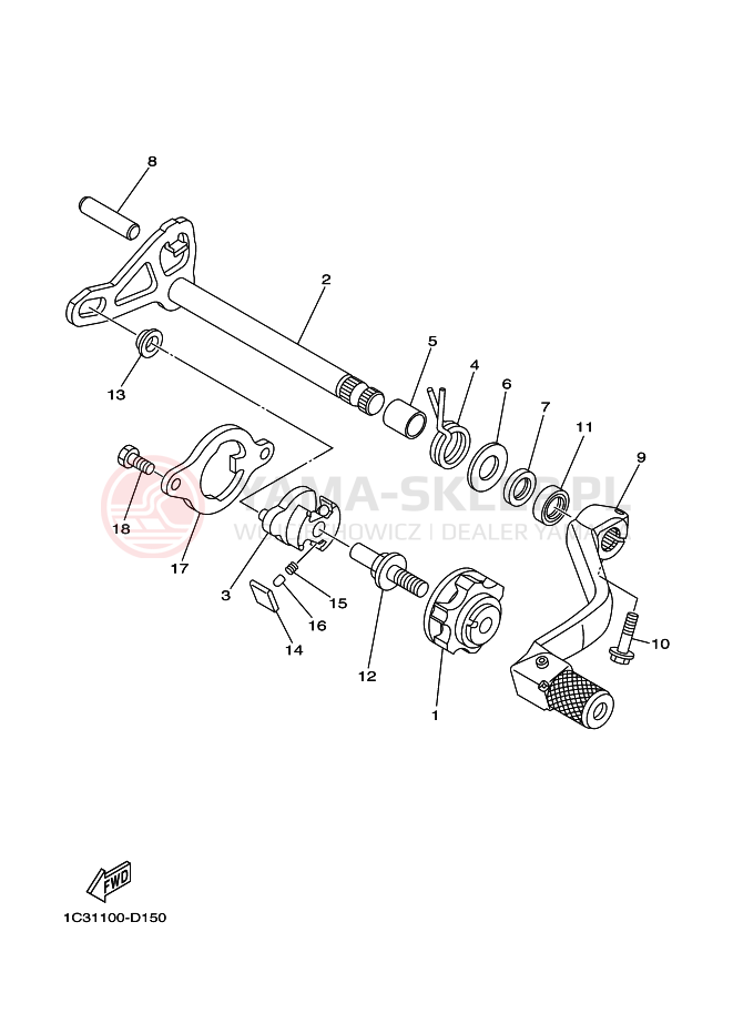 Schemat "Dźwignia zmiany biegów, wałek" do Yamaha YZ125
