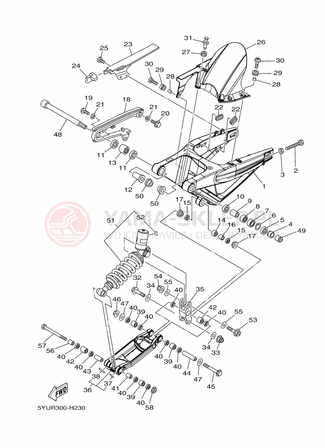 Schemat "wahacz, zawieszenie tył" do Yamaha MT01S