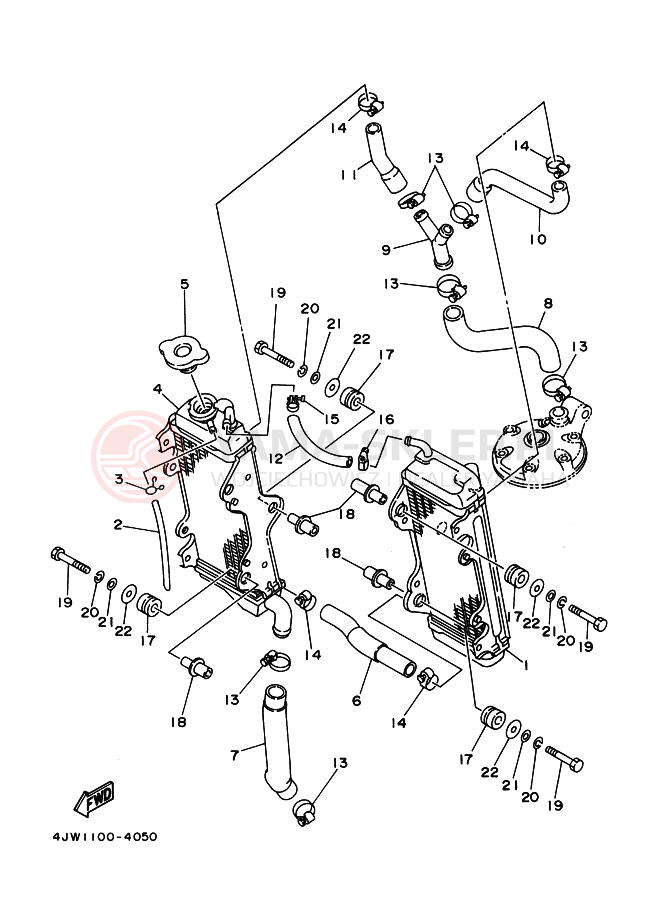 Schemat "Węże chłodnicy" do Yamaha WR250Z