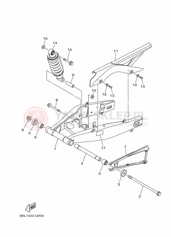 Schemat "wahacz, zawieszenie tył" do Yamaha YZF-R3