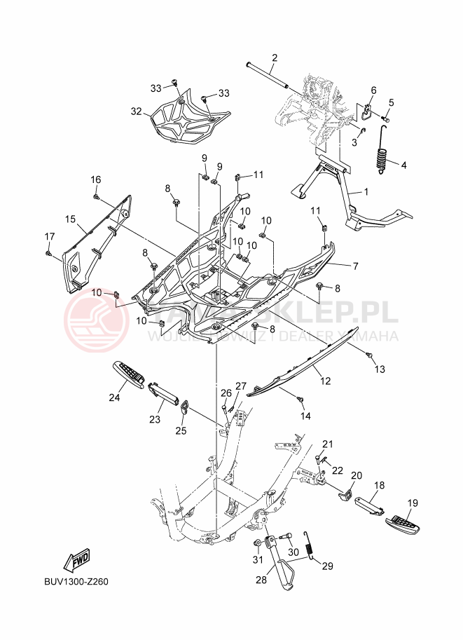 Schemat "Stopka postojowa i podnóżki" do Yamaha RAYZR