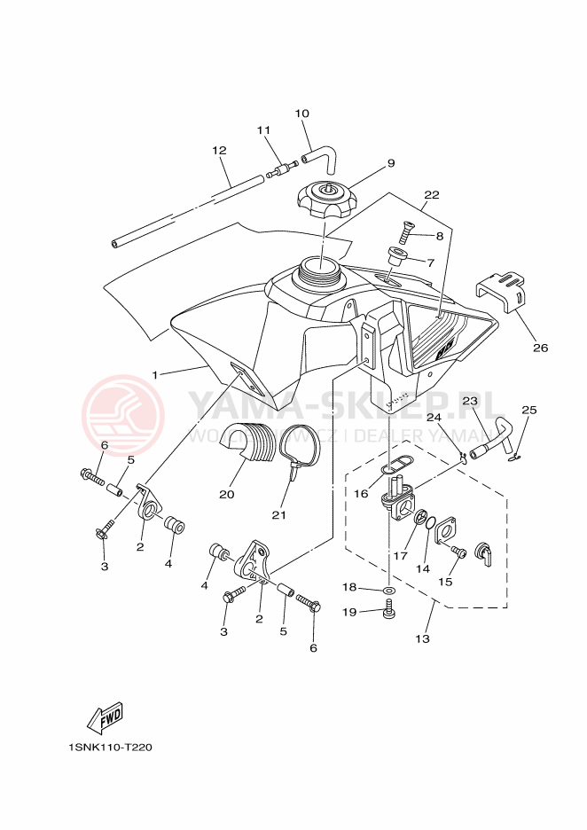 Schemat "zbiornik paliwa" do Yamaha YZ85LW