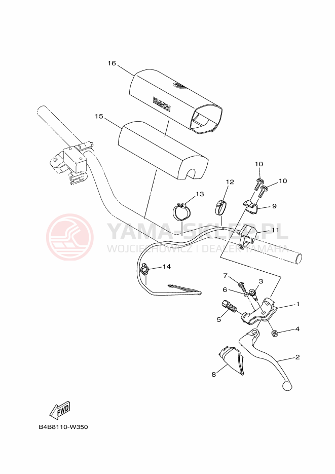 Schemat "Kierownica i osprzęt" do Yamaha YZ85
