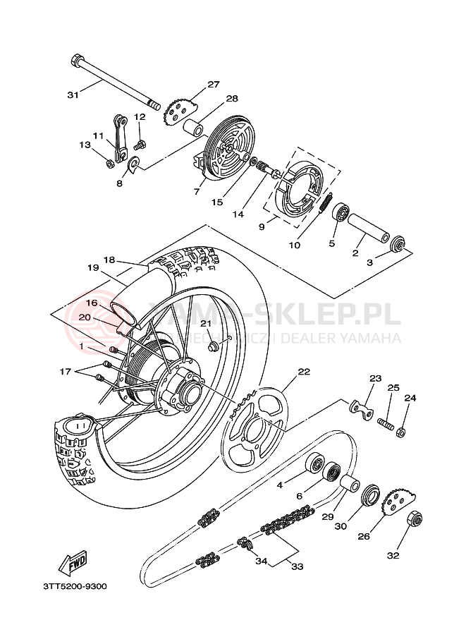 Schemat "Koło tył" do Yamaha DT175 DT175L