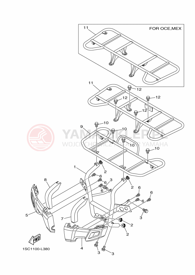 Schemat "osłona / stelaż" do Yamaha YFM300