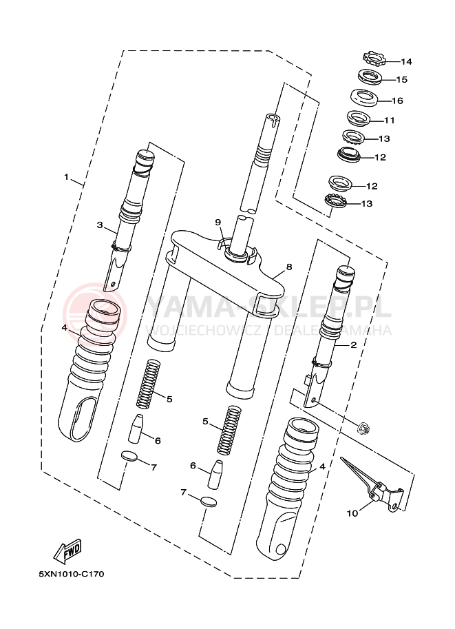 Schemat "Amortyzatory przód" do Yamaha YL50