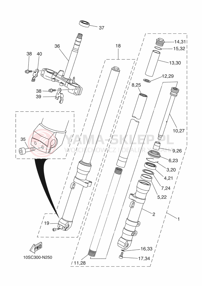 Schemat "Amortyzatory przód" do Yamaha XT660X