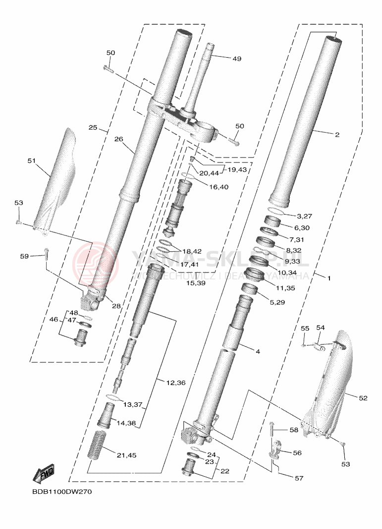 Schemat "Amortyzatory przód" do Yamaha WR450F