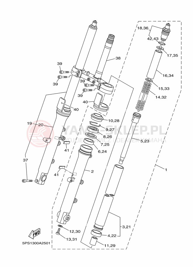 Schemat "Amortyzatory przód" do Yamaha TDM900