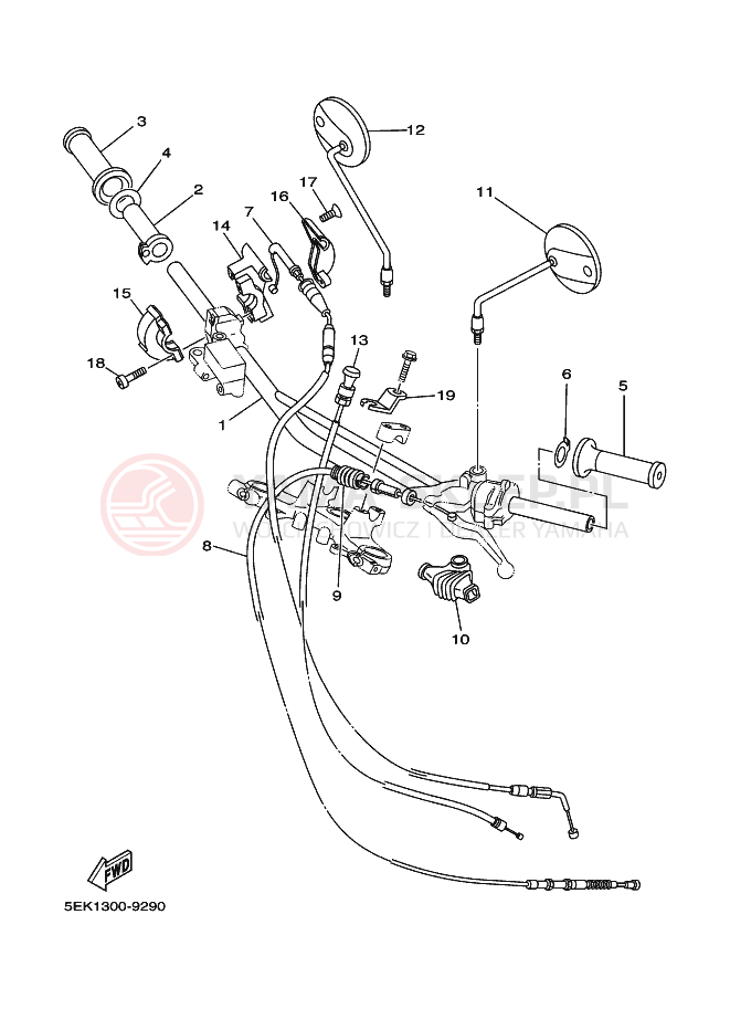 Schemat "Kierownica i osprzęt" do Yamaha TW125