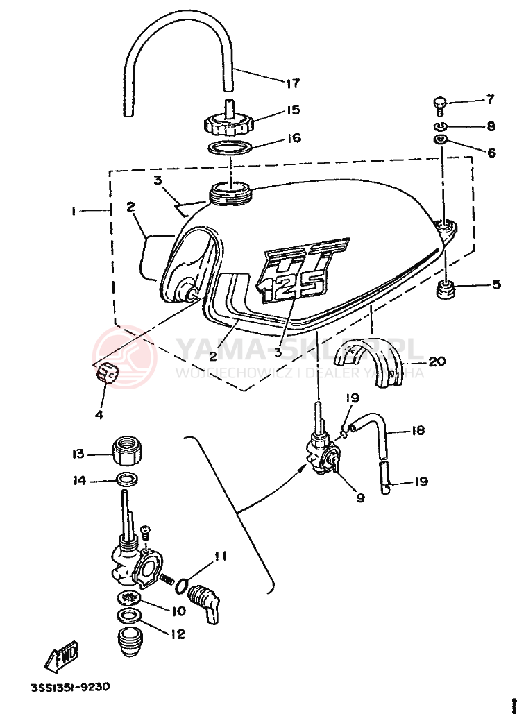Schemat "zbiornik paliwa" do Yamaha DT125MX