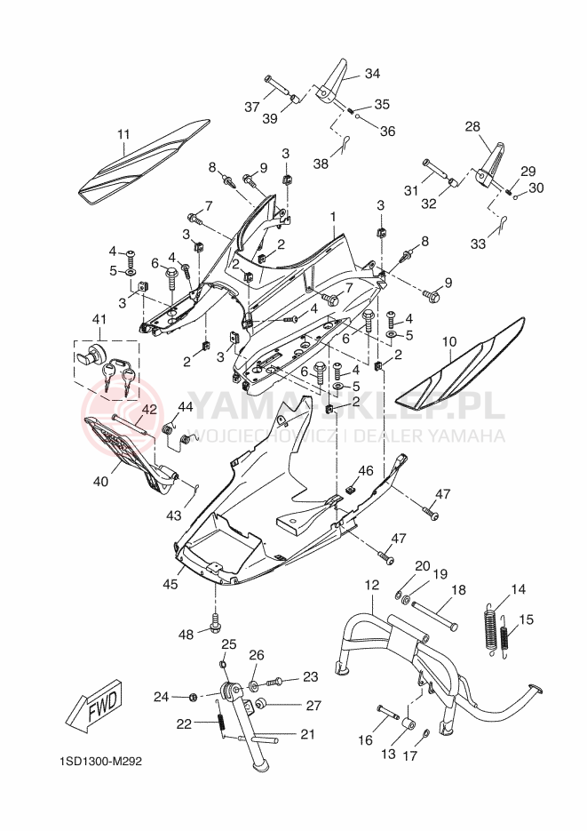 Schemat "Stopka postojowa i podnóżki" do Yamaha X-MAX 400 ABS