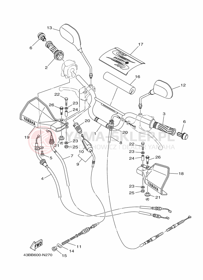 Schemat "Kierownica i osprzęt" do Yamaha YBR125EGS