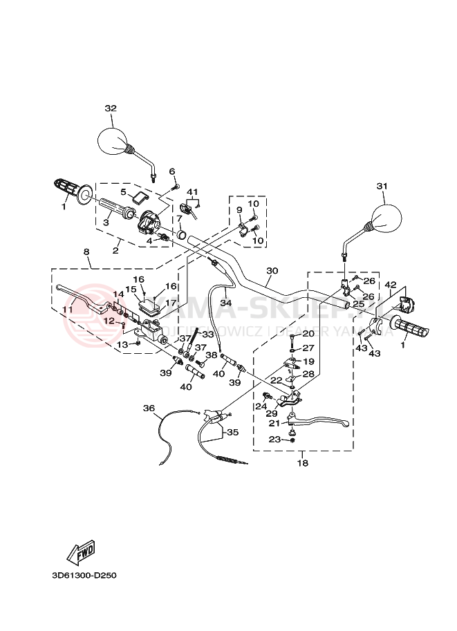 Schemat "Kierownica i osprzęt" do Yamaha XT125R