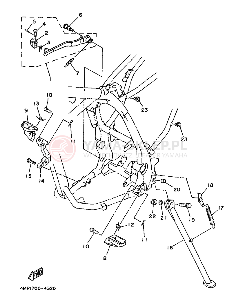 Schemat "Stopka postojowa i podnóżki" do Yamaha TT250R TT250RF