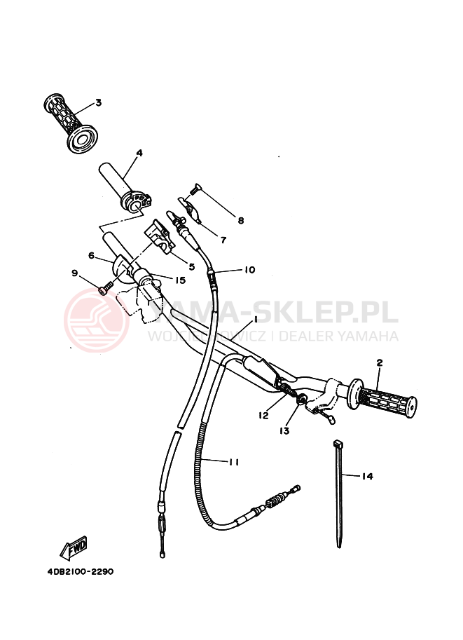 Schemat "Kierownica i osprzęt" do Yamaha YZ125