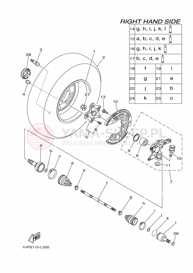 Schemat "Koło przód" do Yamaha YFM700FWAD