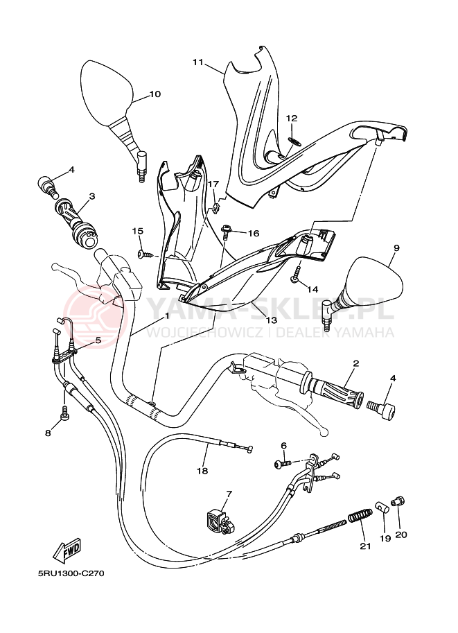 Schemat "Kierownica i osprzęt" do Yamaha MAJESTY400