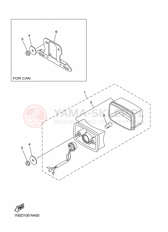 Schemat "lampa tył" do Yamaha YFM350TE