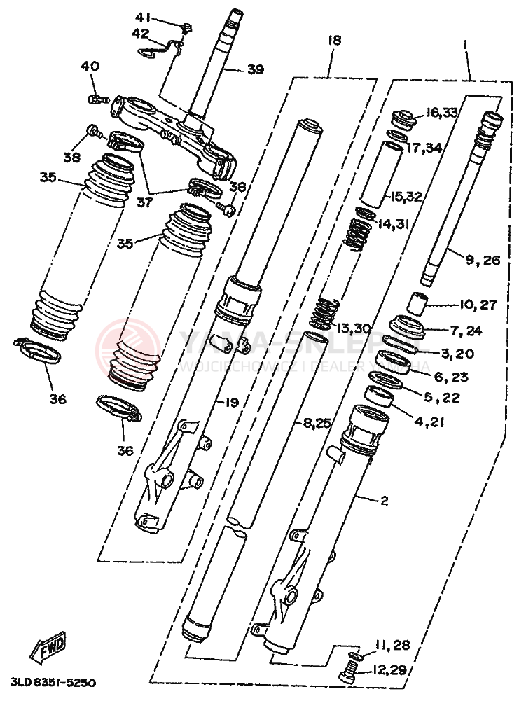 Schemat "Amortyzatory przód" do Yamaha XTZ750 SUPERTENERE