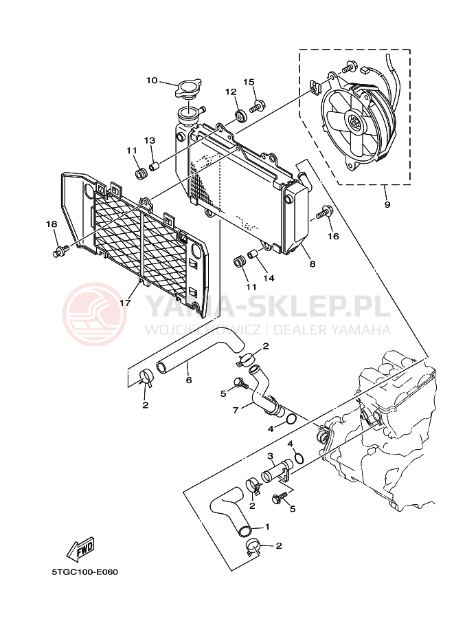 Schemat "Węże chłodnicy" do Yamaha YFZ450X
