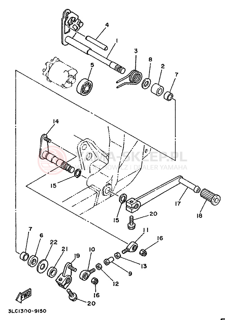 Schemat "Dźwignia zmiany biegów, wałek" do Yamaha TZ250