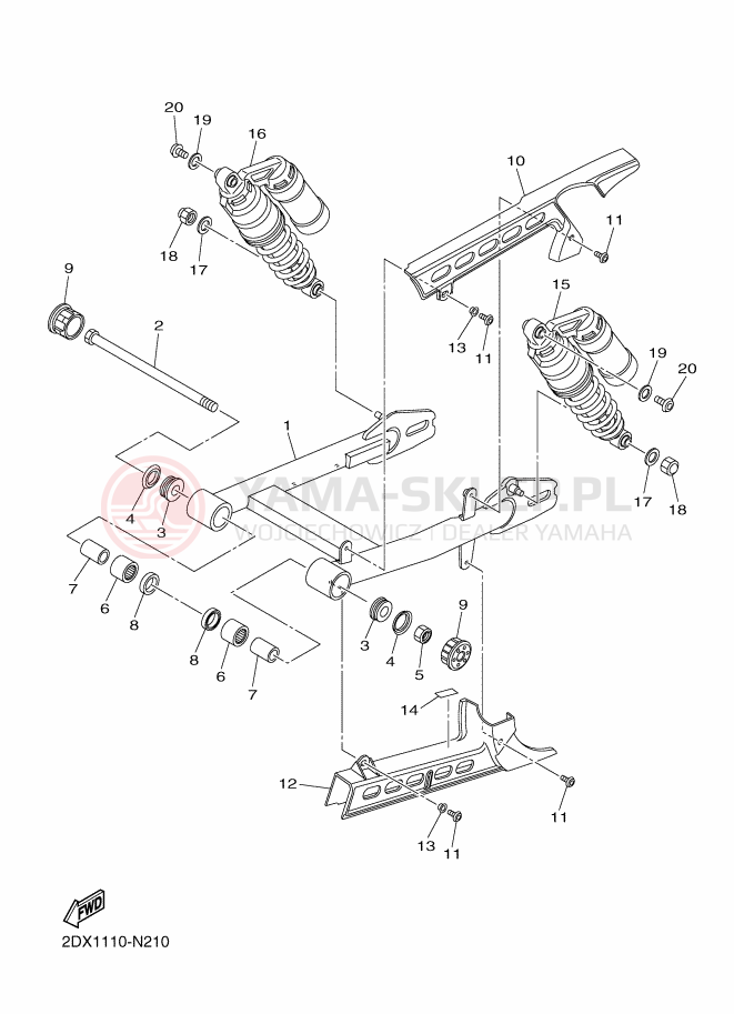 Schemat "wahacz, zawieszenie tył" do Yamaha XVS950 ABS