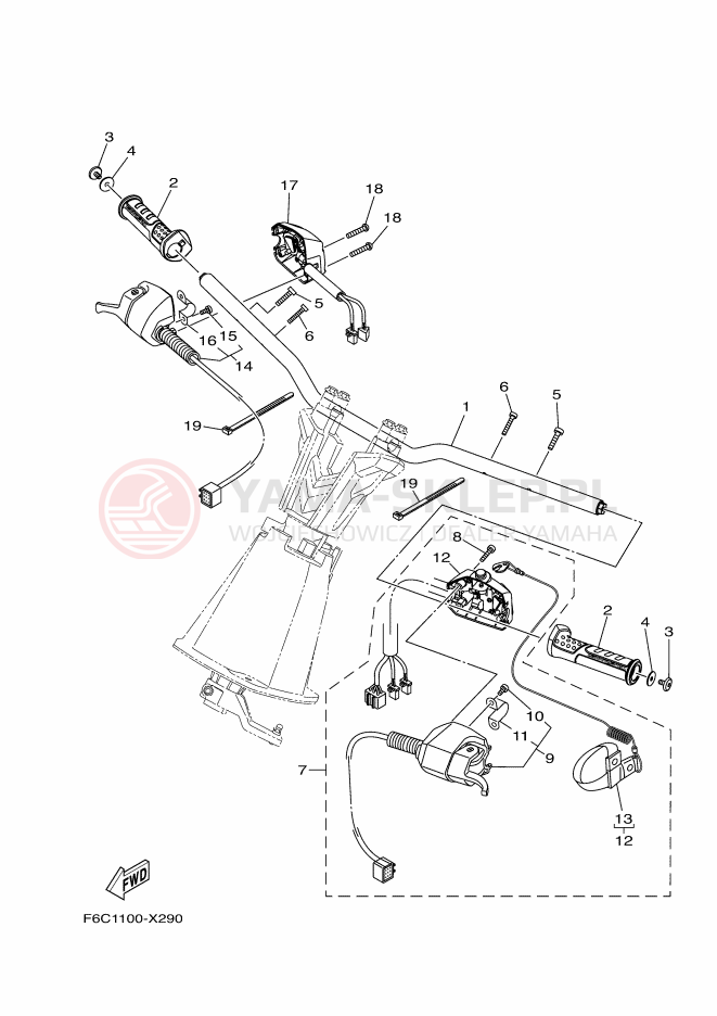 Schemat "Kierownica i osprzęt" do Yamaha JB1050-X
